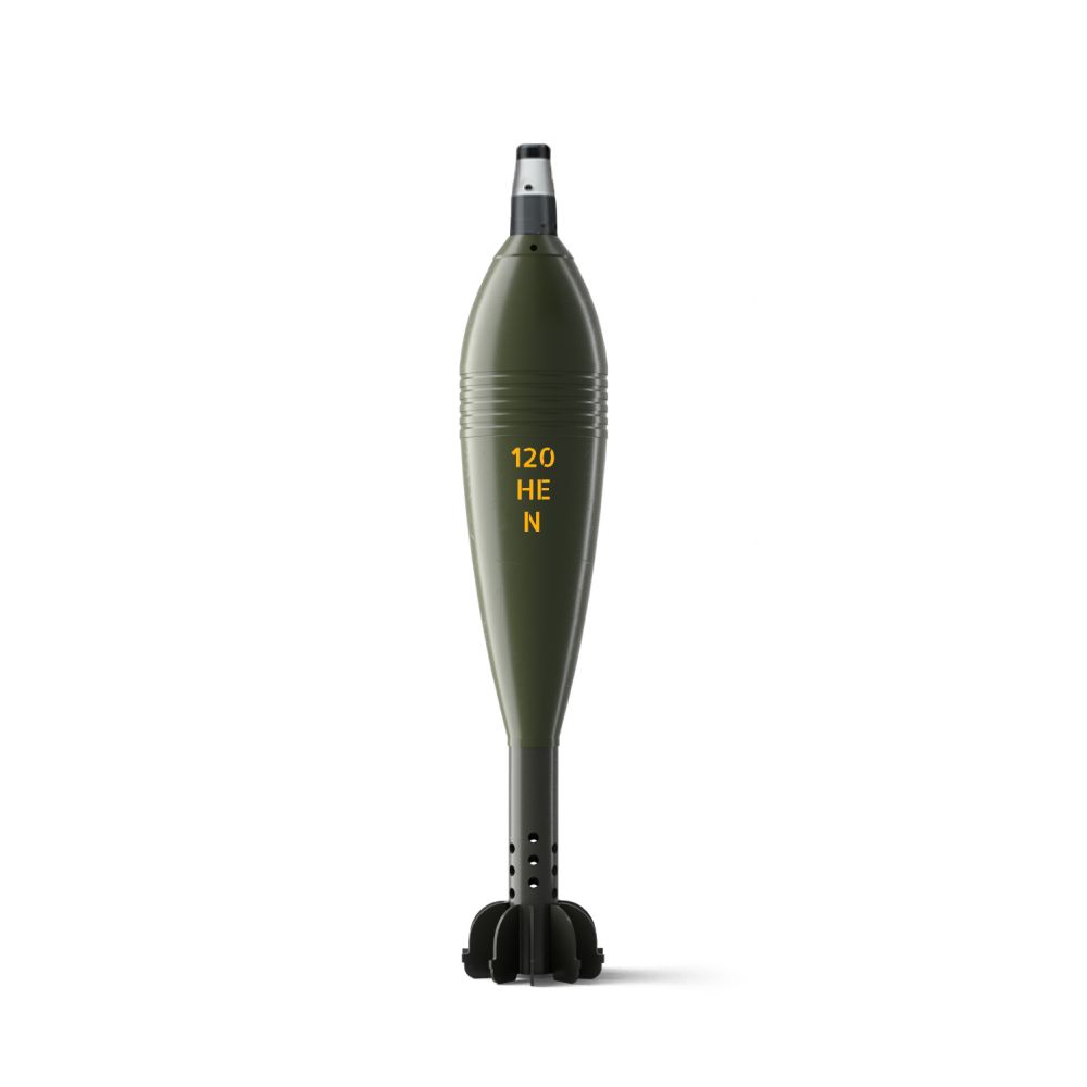 Fin-stabilised 120 mm high-explosive mortar bomb